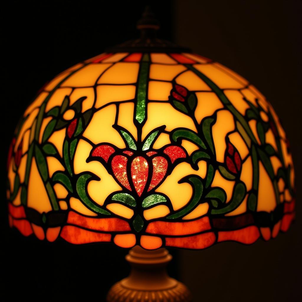 Tiffany art deco lamp with stained glass floral design