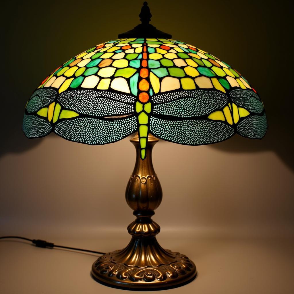 Tiffany Style Art Glass Table Lamp with Dragonfly Design