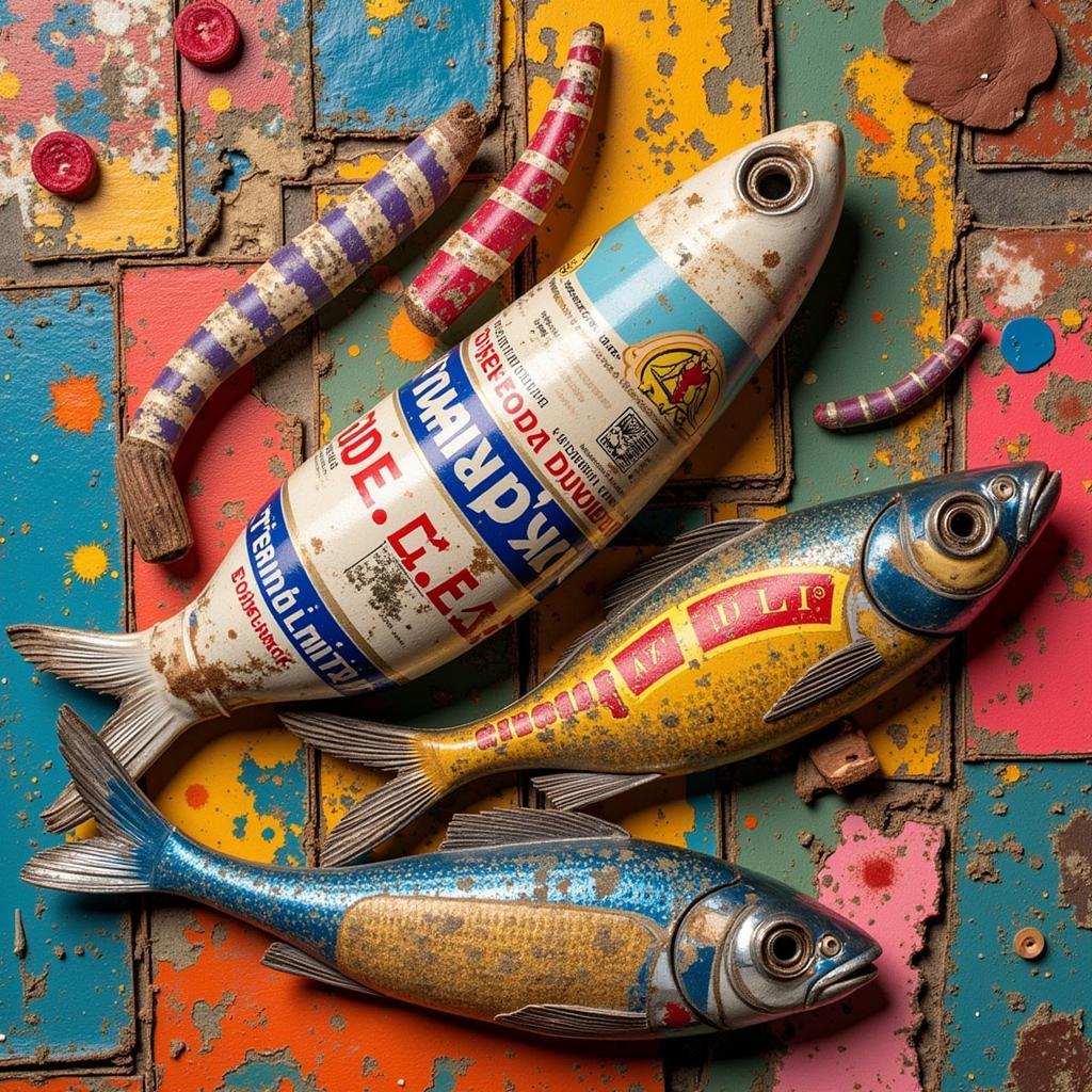 Tinned Fish Art Mixed Media Collage: A vibrant mix of materials