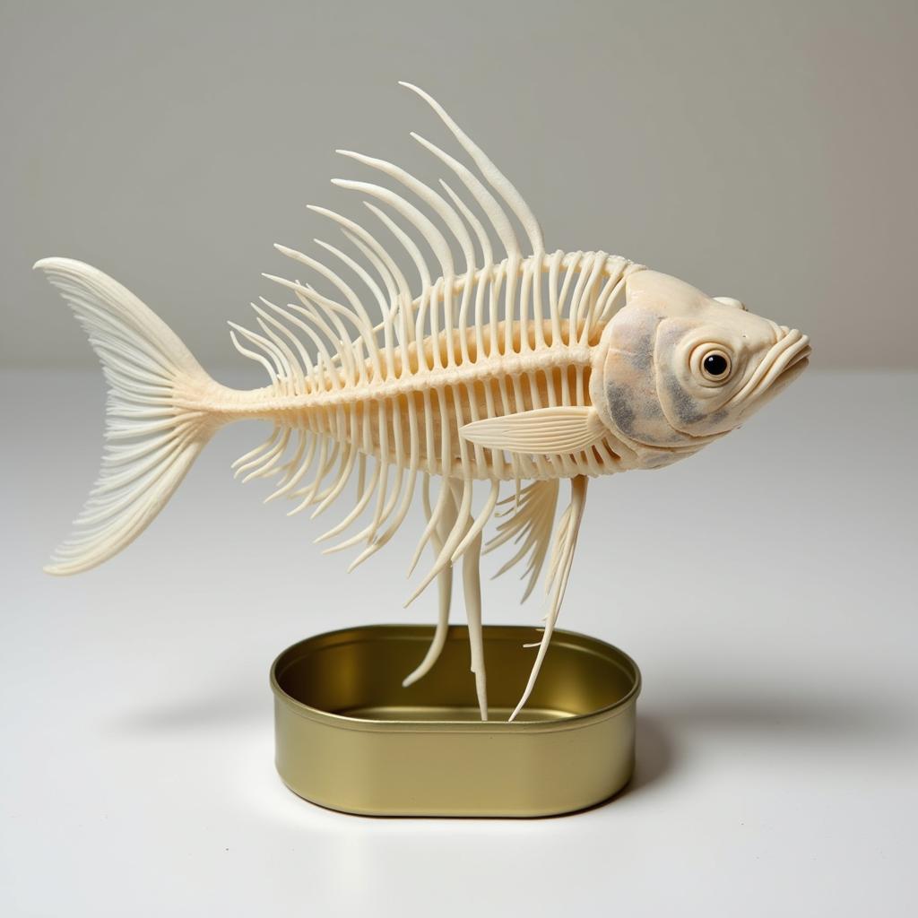 Tinned Fish Art Sculpture: A sardine skeleton transformed into art