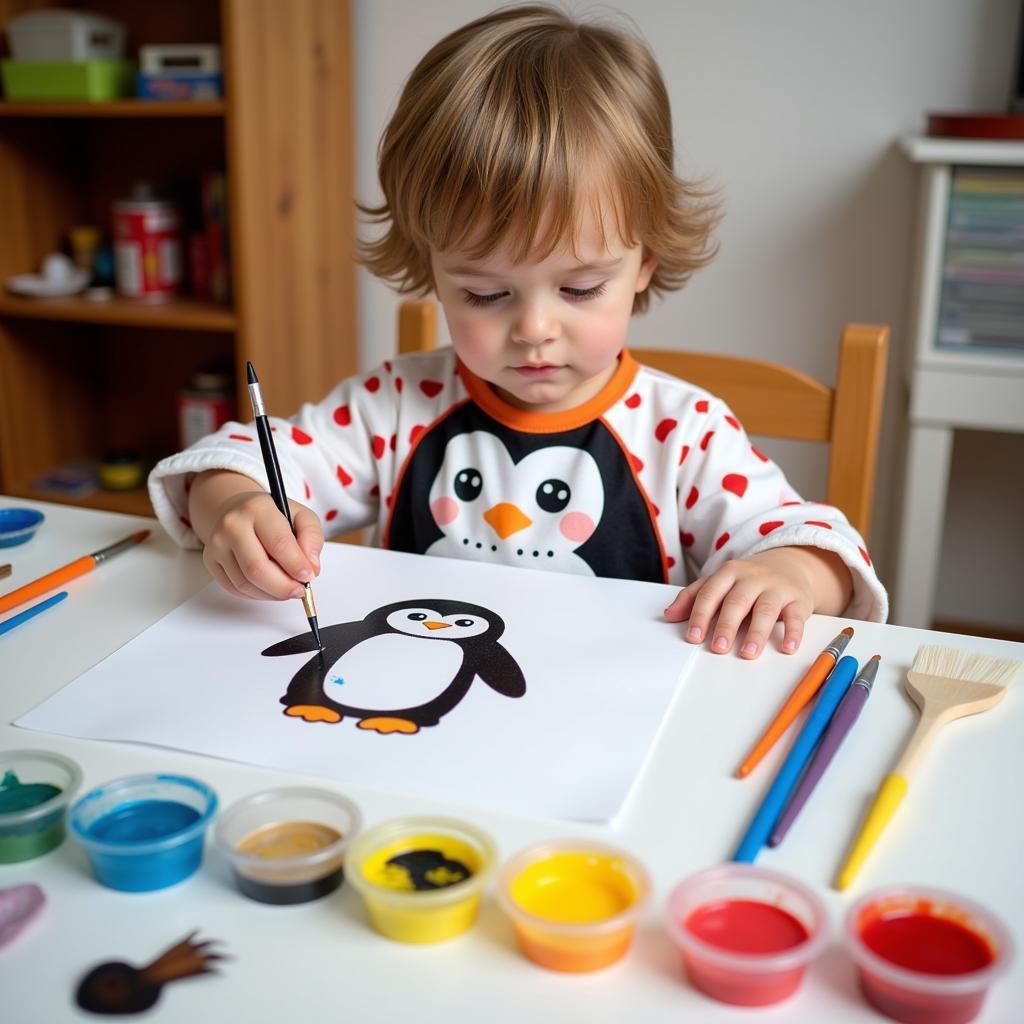 Toddler Engaged in Penguin Art Project