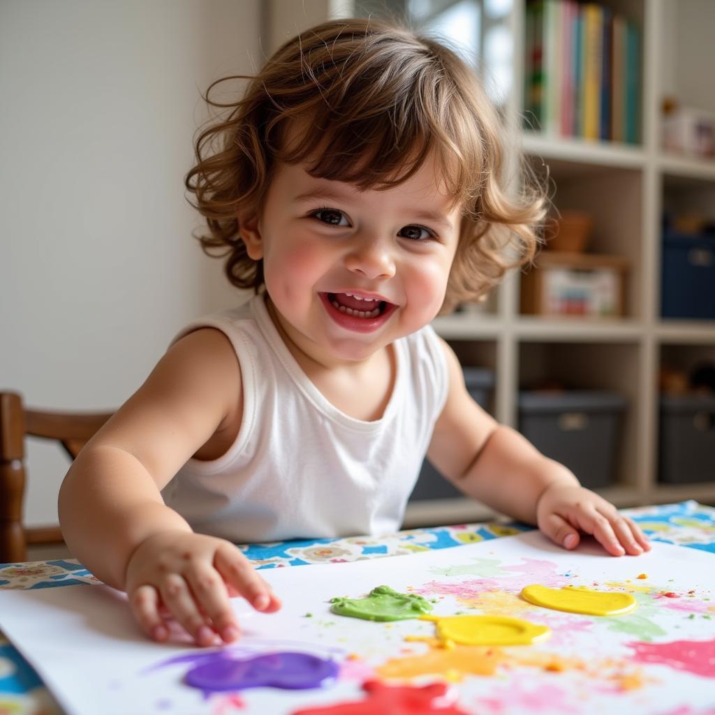 Toddler exploring finger paints