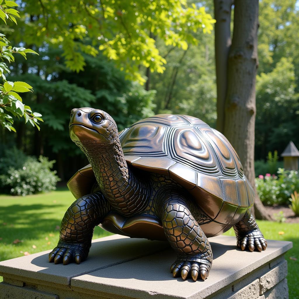 Tortoise Sculpture in a Garden Setting