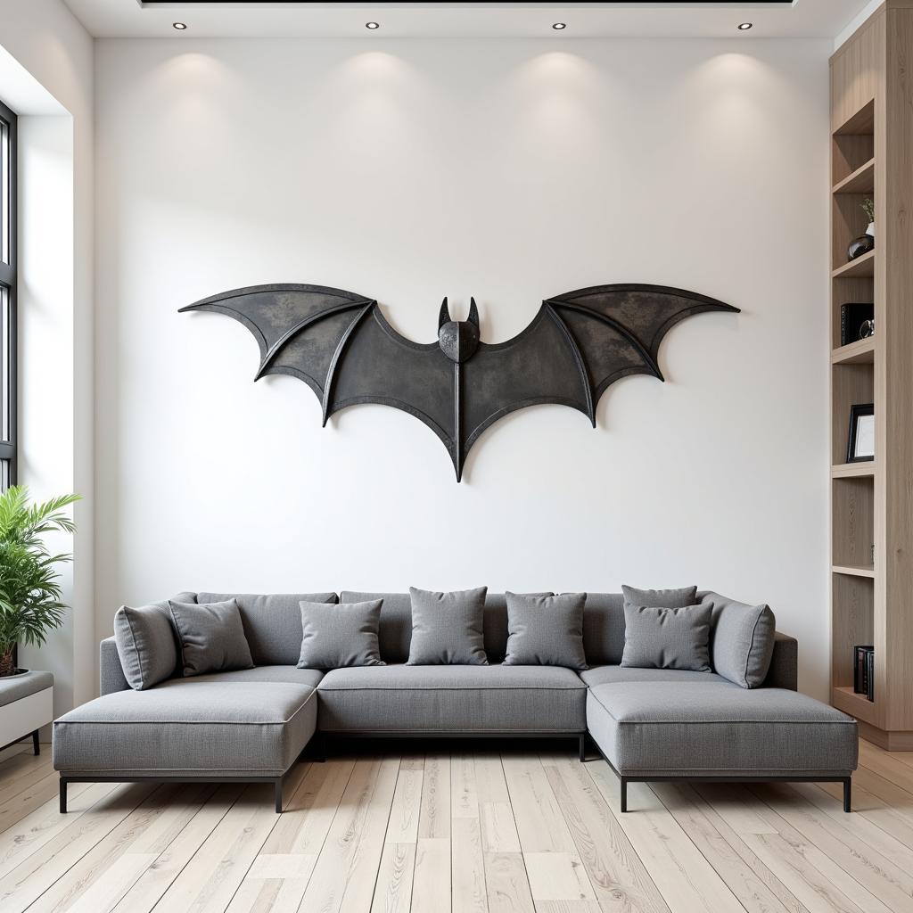 Modern Living Room Decor with Metal Bat Wall Art