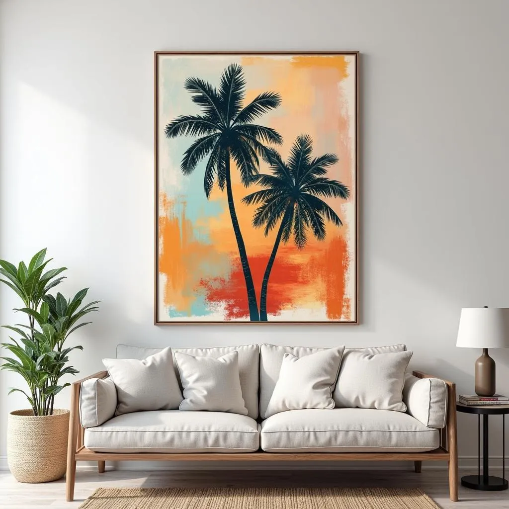 Bức tranh abstract palm art treo tường trang trí phòng khách