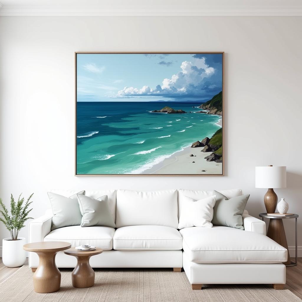 Large abstract coastal art in living room