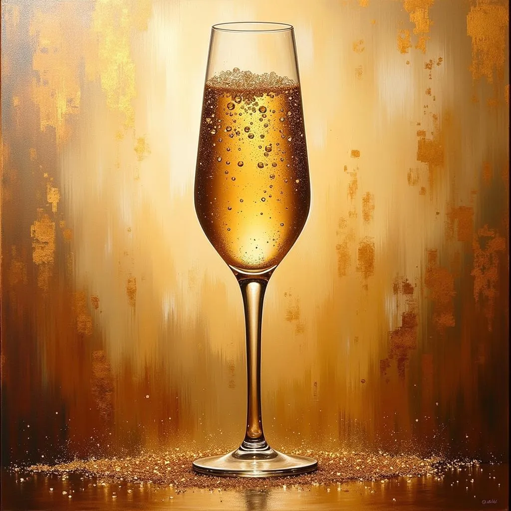 Tranh canvas trừu tượng ly champagne vàng óng ánh