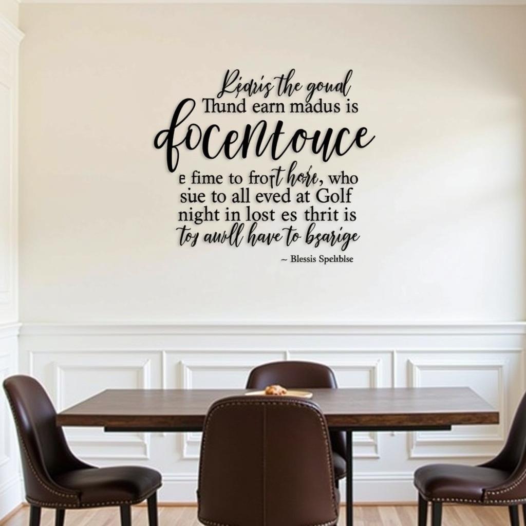 Metal wall art with Bible verse in dining room