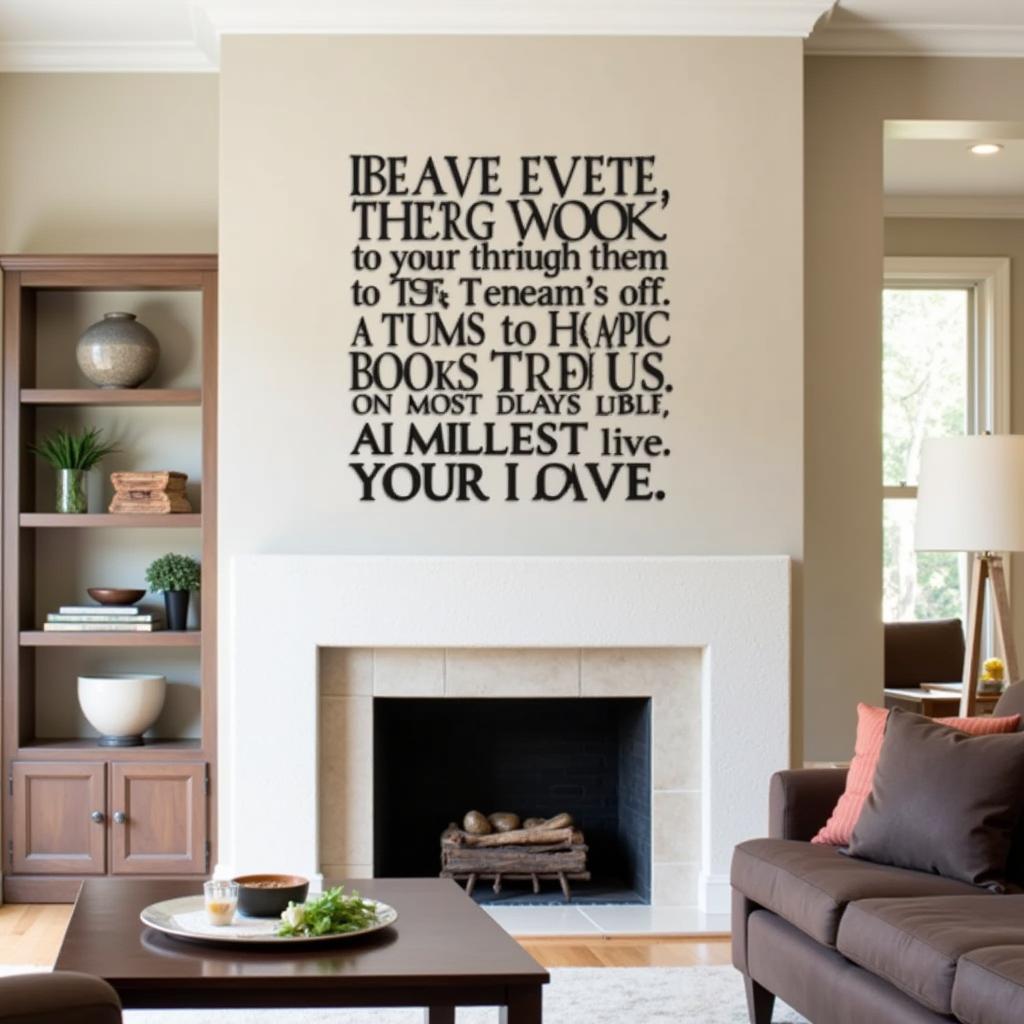 Metal wall art with Bible verse in living room