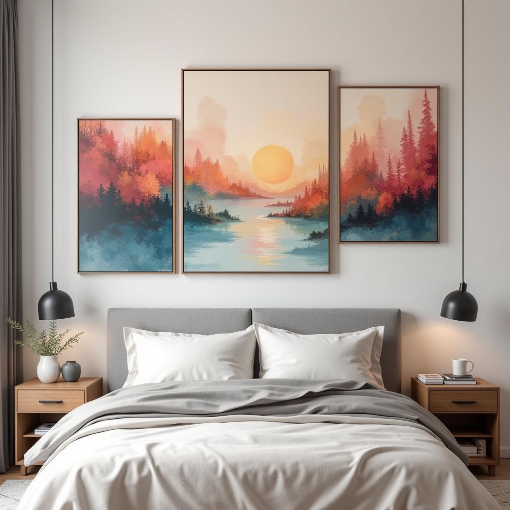 Bộ tranh ghép multi piece wall art trang trí phòng ngủ