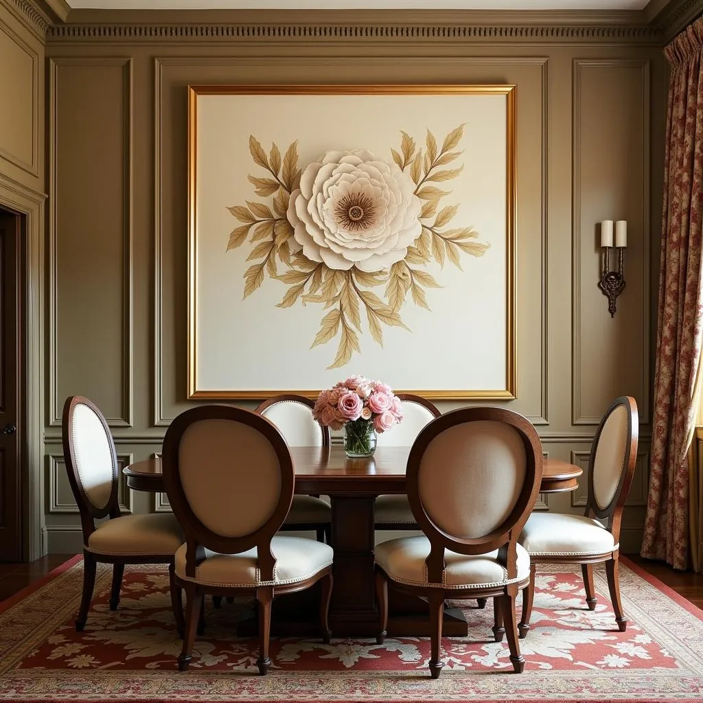 Traditional ivory wall art in a dining room