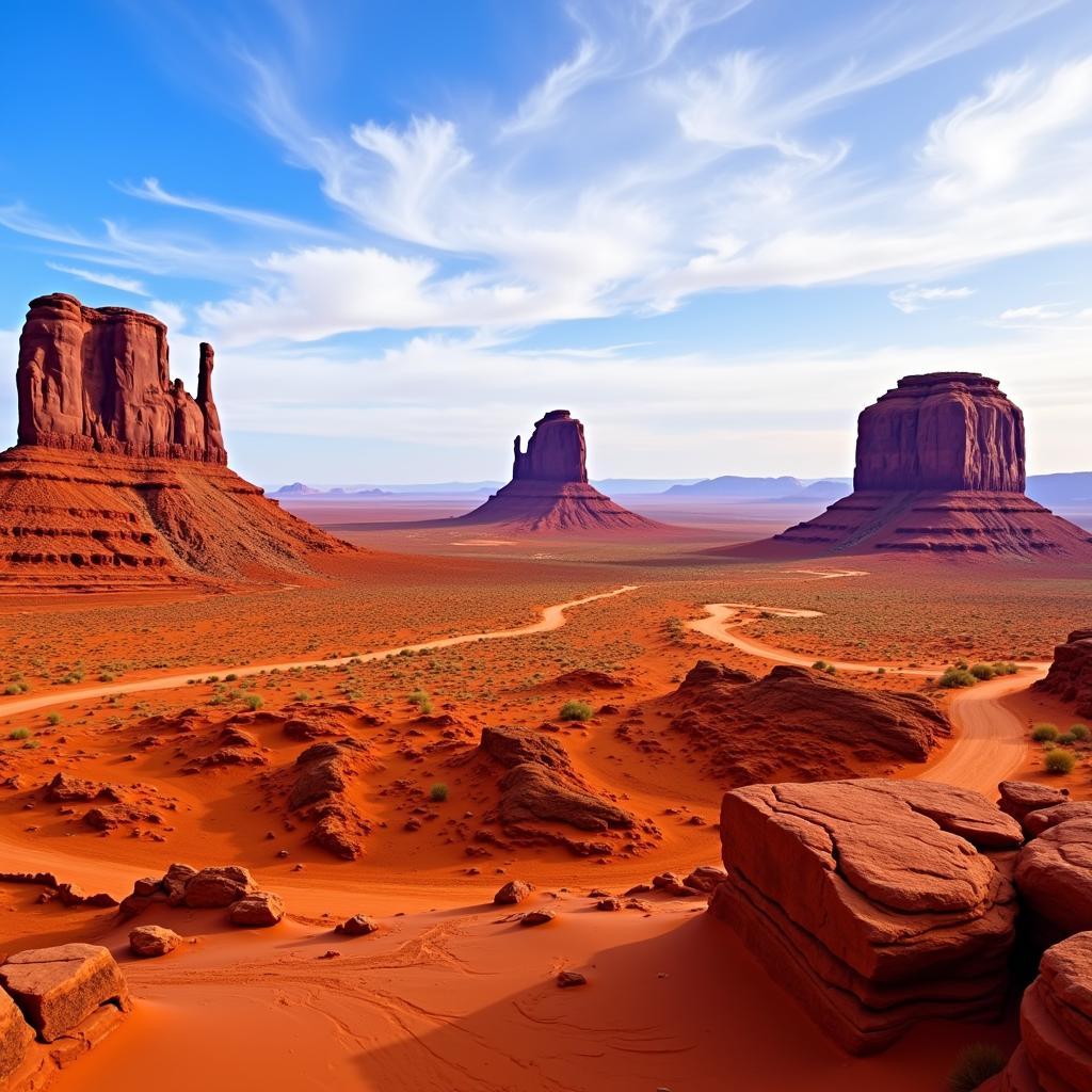 A breathtaking landscape painting of Monument Valley, with its iconic buttes and vibrant colors, capturing the grandeur of the American West