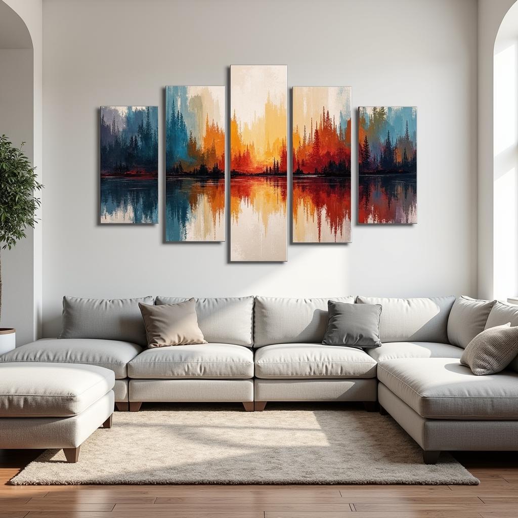 Modern Living Room with 5 Piece Wall Art