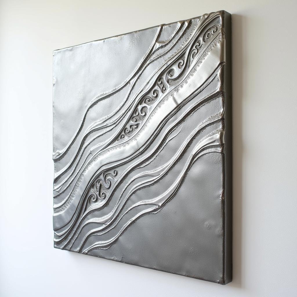 Modern silver wall art with abstract design