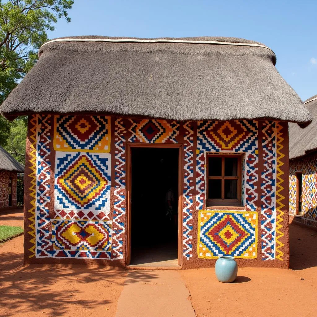 Ndebele wall art with geometric patterns