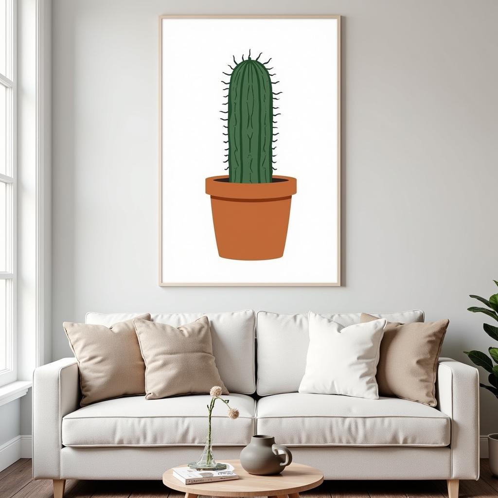 Cactus wall art in living room