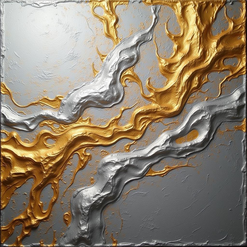 Modern Gold and Silver Abstract Painting