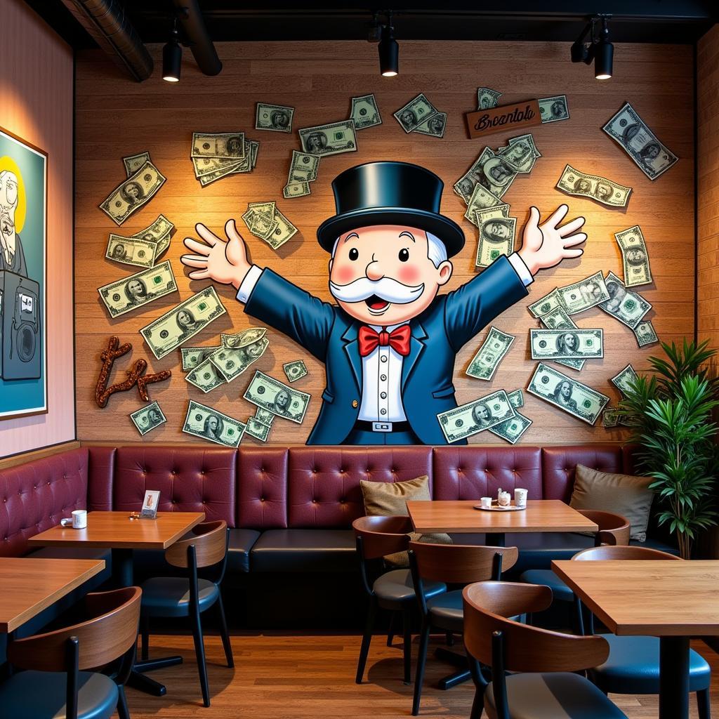 Tranh tường Alec Monopoly trong quán cafe độc đáo