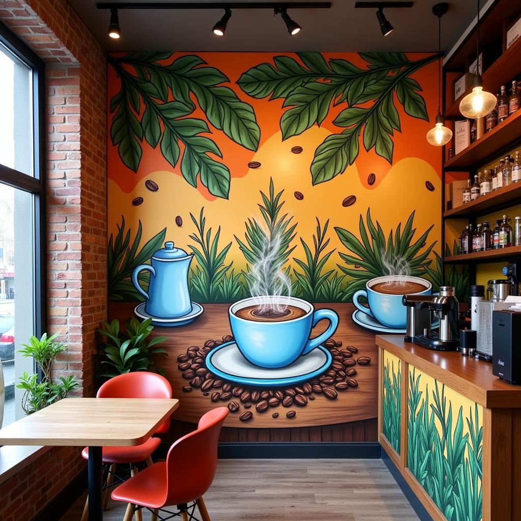 Tranh tường creative mural art trong quán cafe