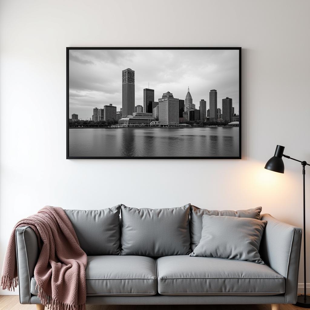 Tranh tường Detroit skyline treo tường phòng khách