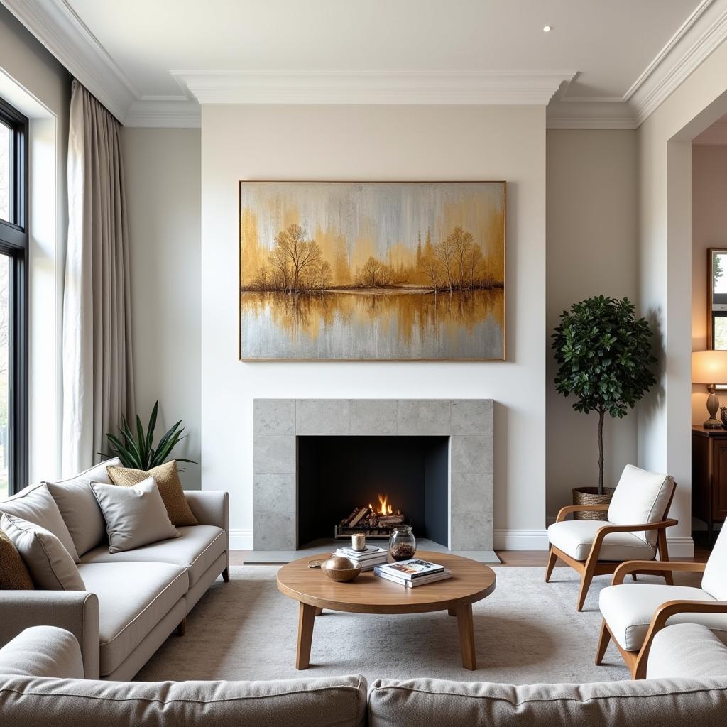 Gold and Silver Abstract Art in a Living Room