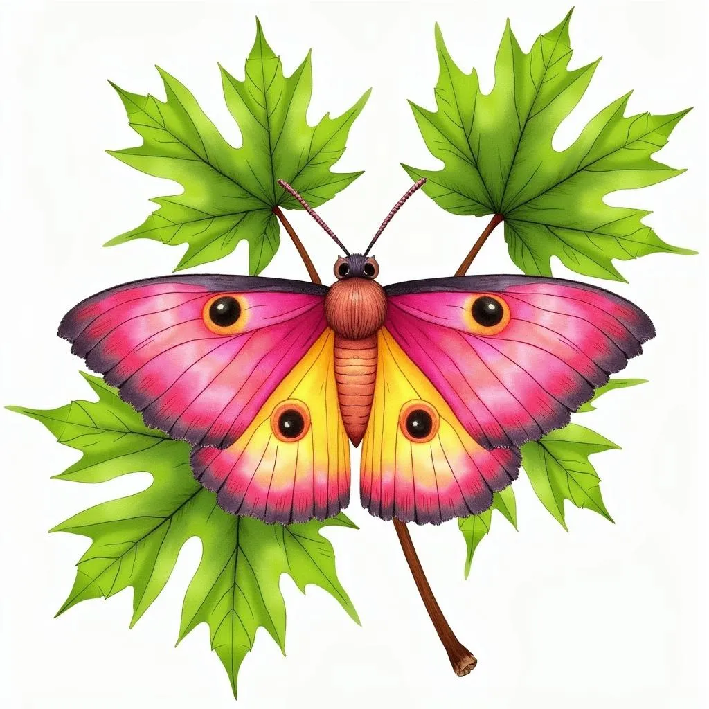 Tranh vẽ bướm đêm Rosy Maple Moth