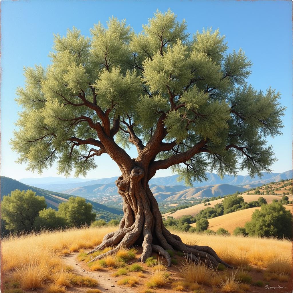 Traditional Style Olive Tree Painting