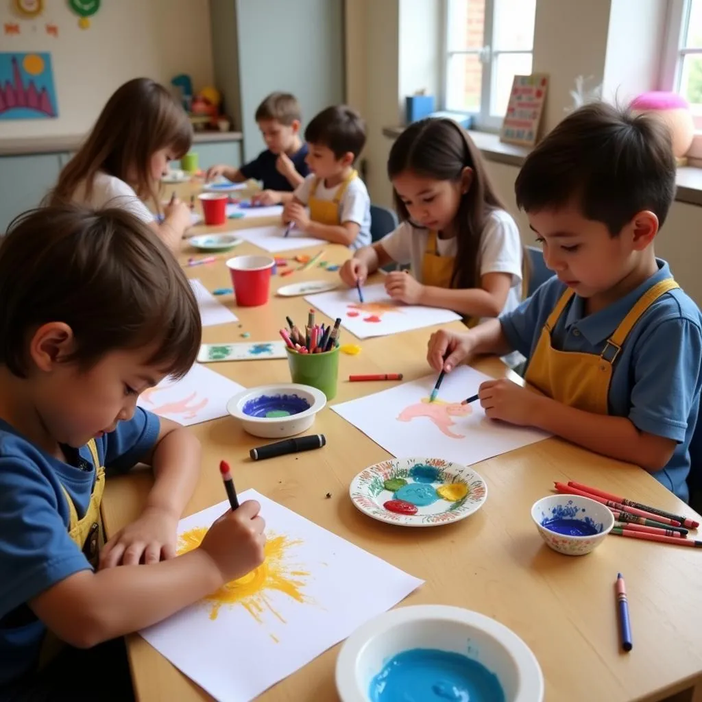 Trẻ em vẽ tranh theo phong cách Montessori