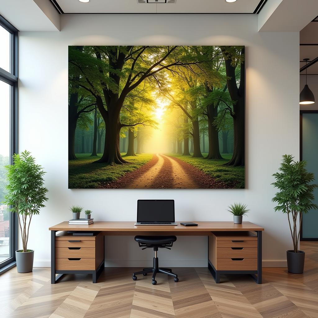 Inspiring Office Space with Tree Canvas Art