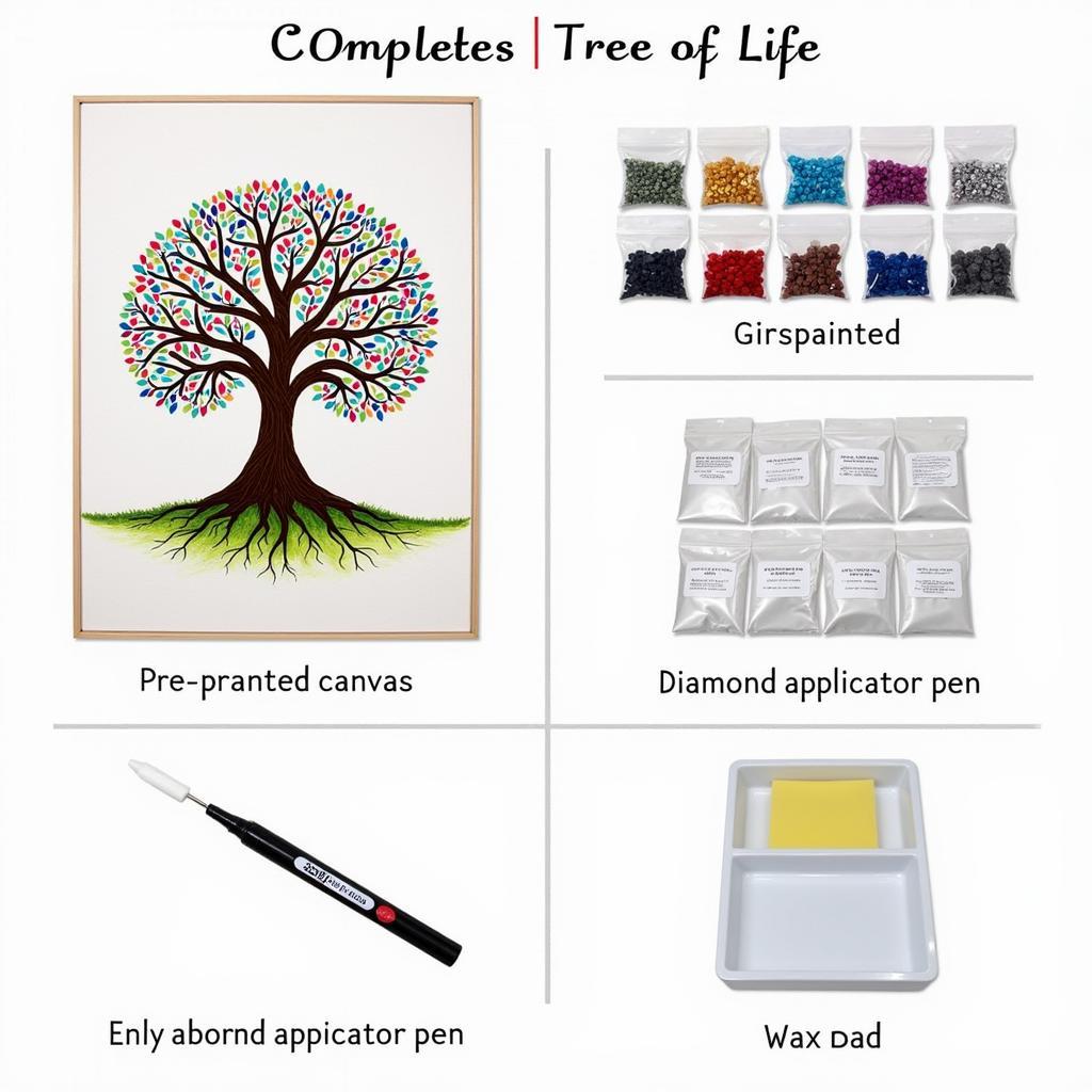 Tree of Life Diamond Art Kit with Canvas, Diamonds, and Tools