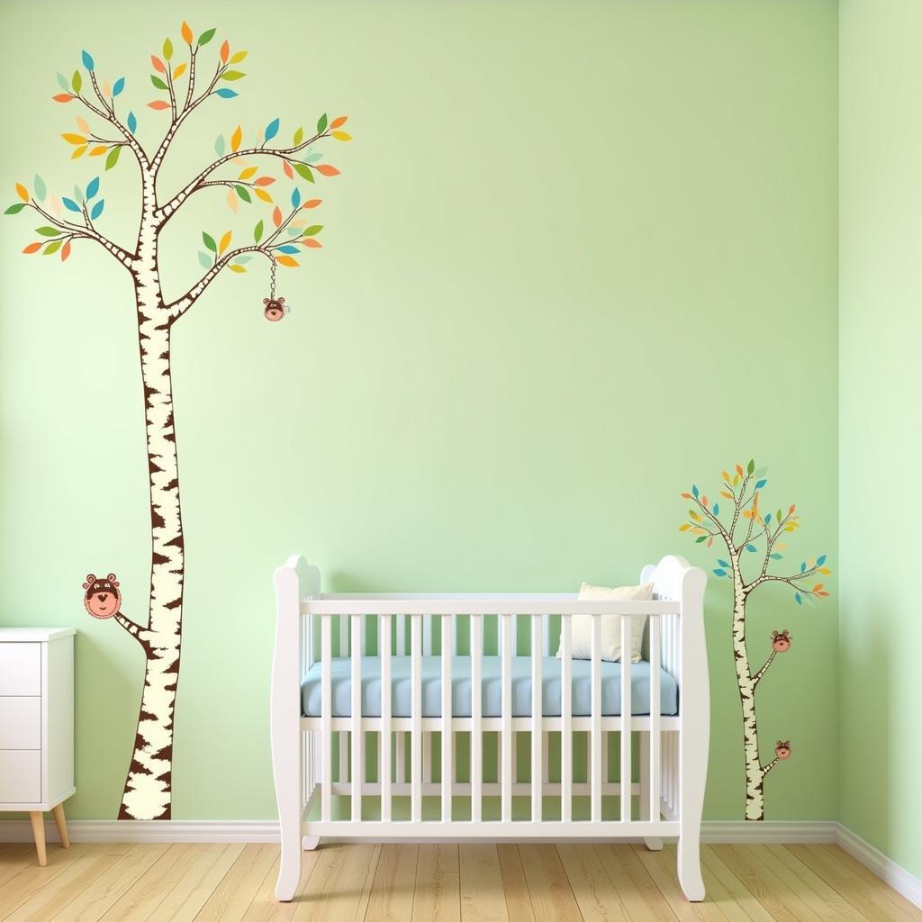 Adorable Nursery Decor with Tree Wall Stickers and Animal Cutouts