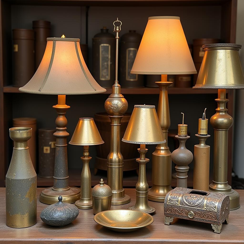 Collection of Trench Art Including Lamps and Ashtrays