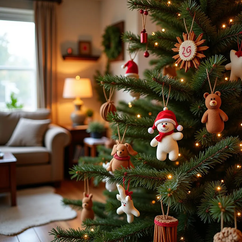 Hanging Christmas Ornaments on a Tree