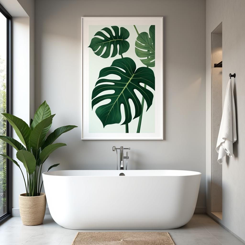 Tropical Leaves Wall Art in a Bathroom