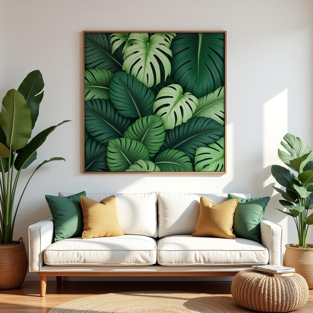 Tropical Leaves Wall Art in a Living Room