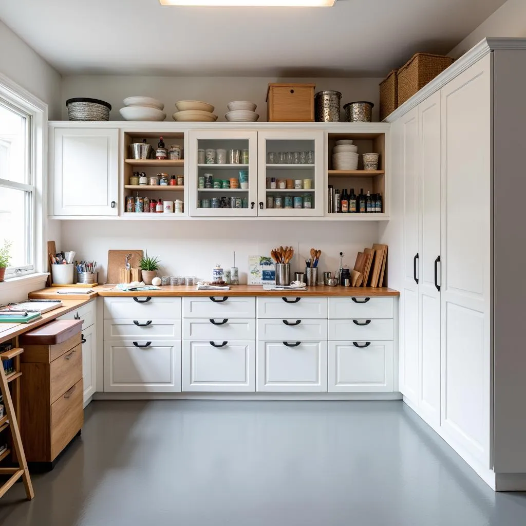 Modern art studio with sleek storage cabinets