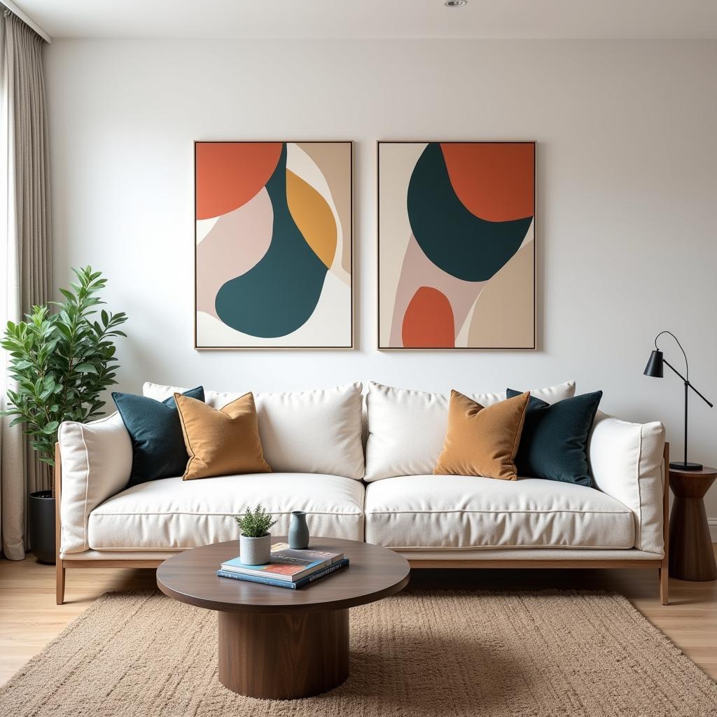 Modern Living Room Decorated with Two-Piece Canvas Wall Art