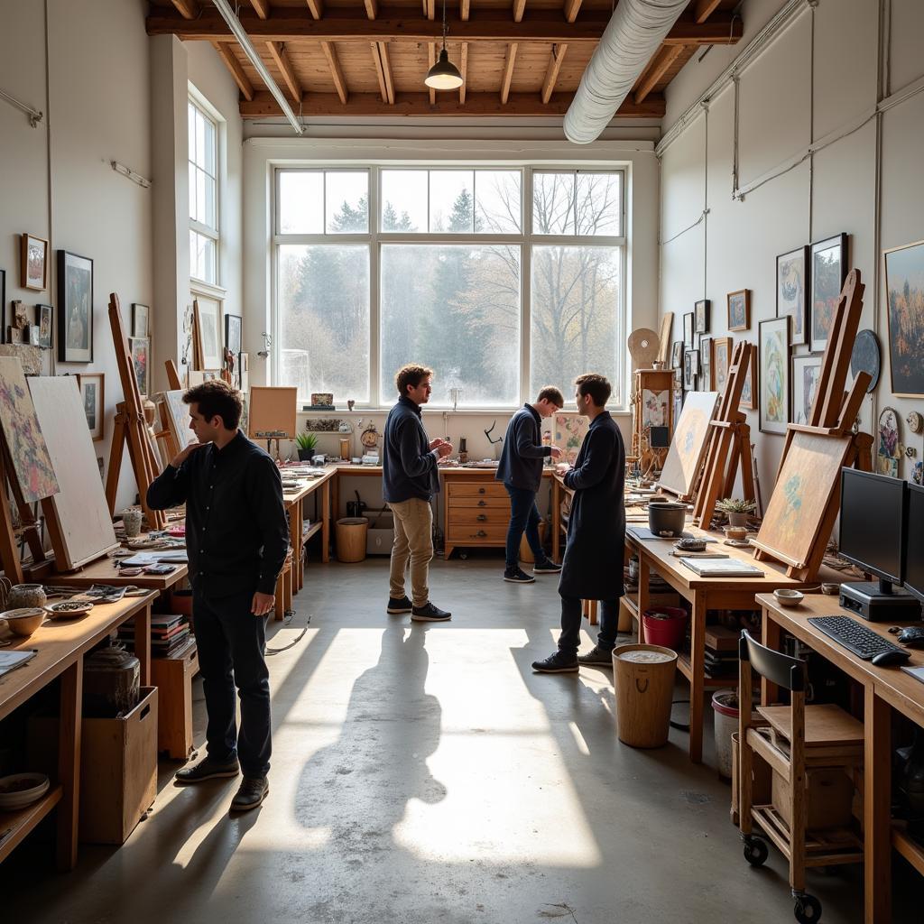 Artists collaborating in a studio