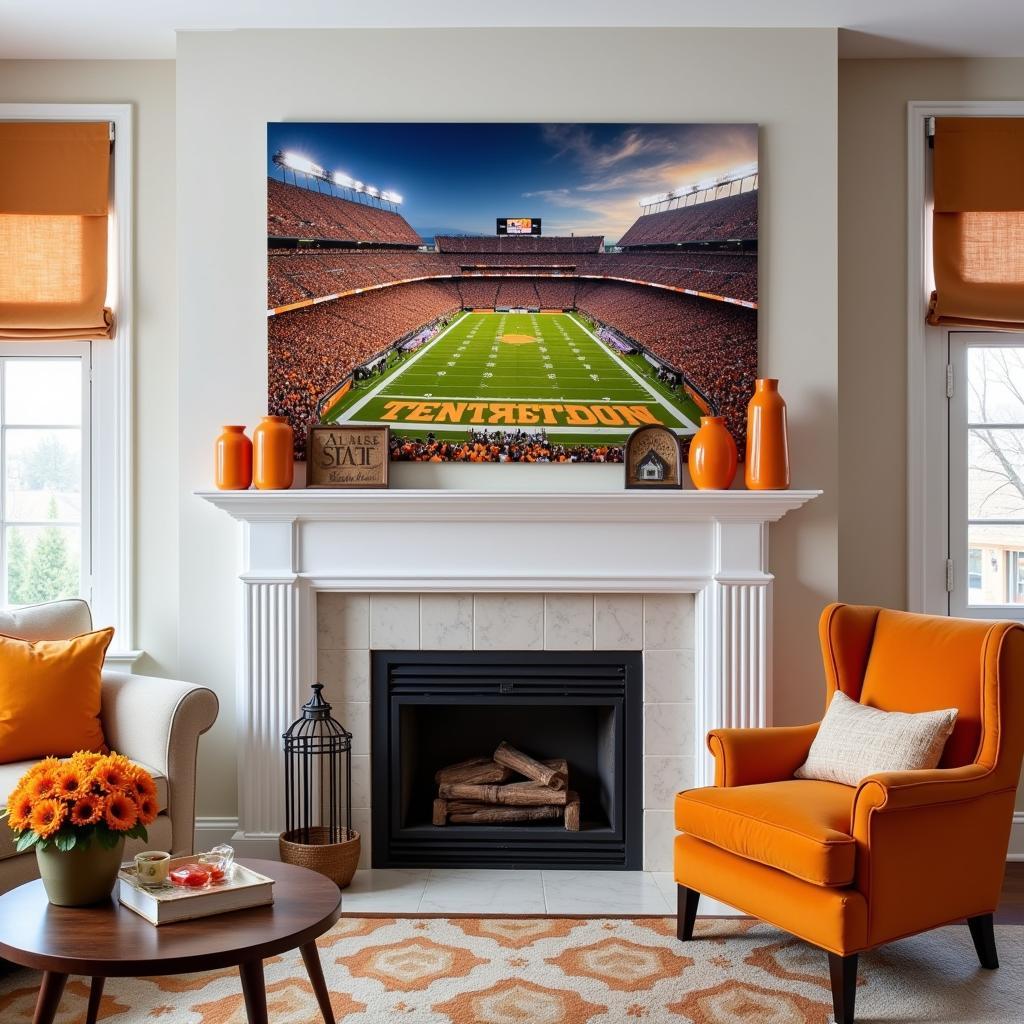 University of Tennessee wall art in a living room setting.