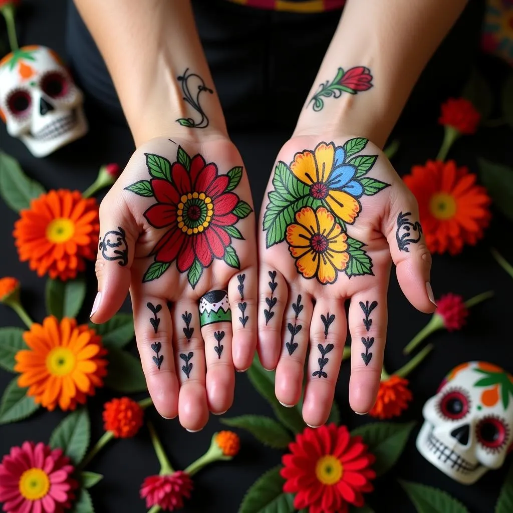 Hand decorating with Dia de Los Muertos patterns