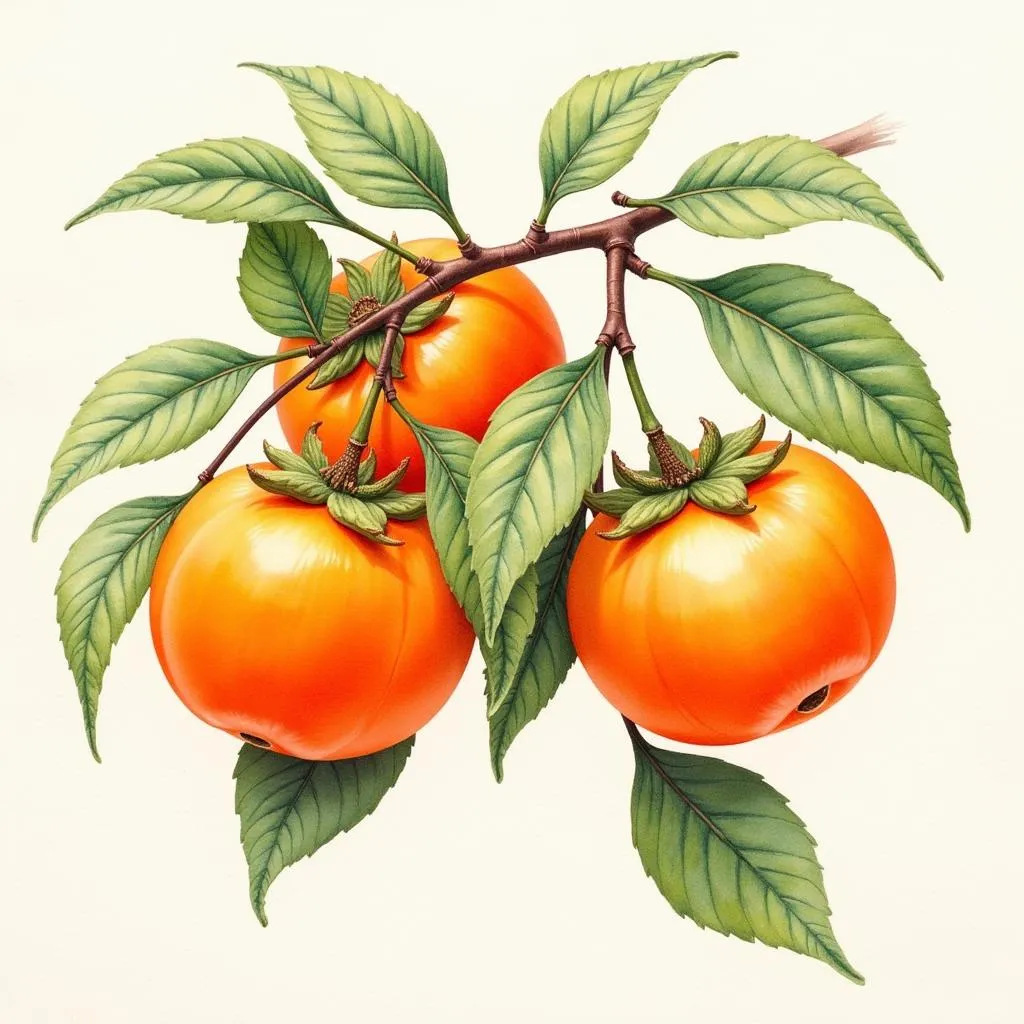 Watercolor Painting of Persimmon Art