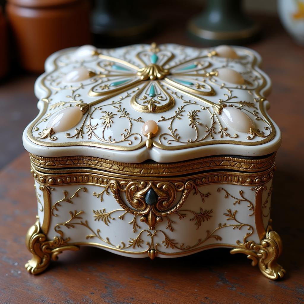 Victorian shell art box inlaid with mother-of-pearl