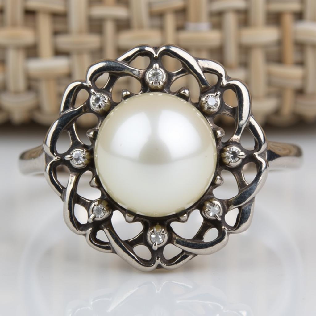 Vintage Art Deco Pearl Ring with Filigree Details