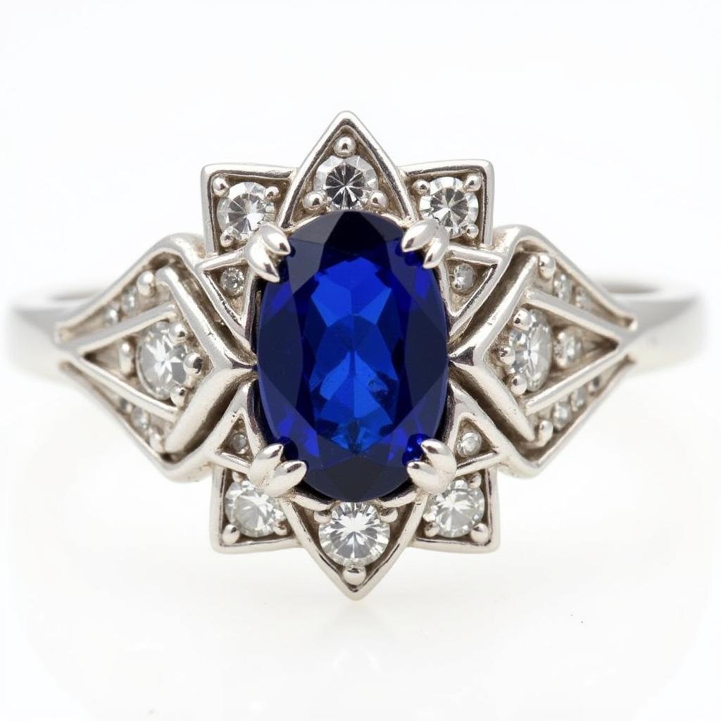 Vintage Art Deco Sapphire Ring with Platinum Setting and Diamond Accents