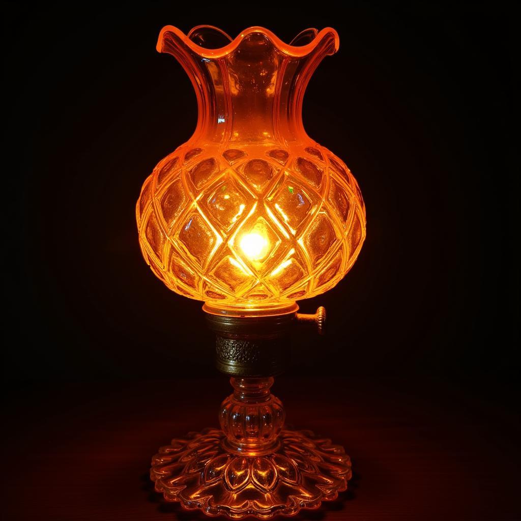 Vintage Art Glass Oil Lamp with Warm Glow