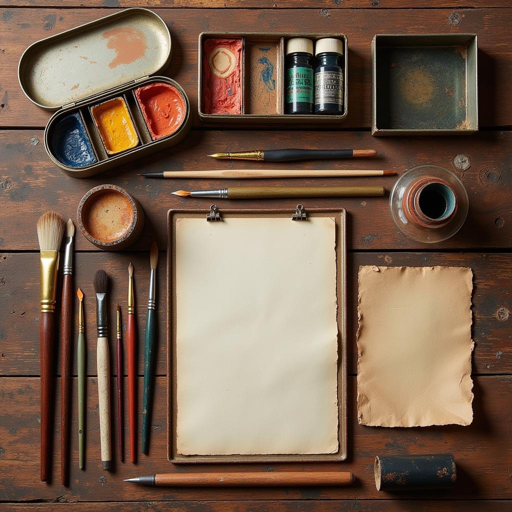 Collection of vintage art materials