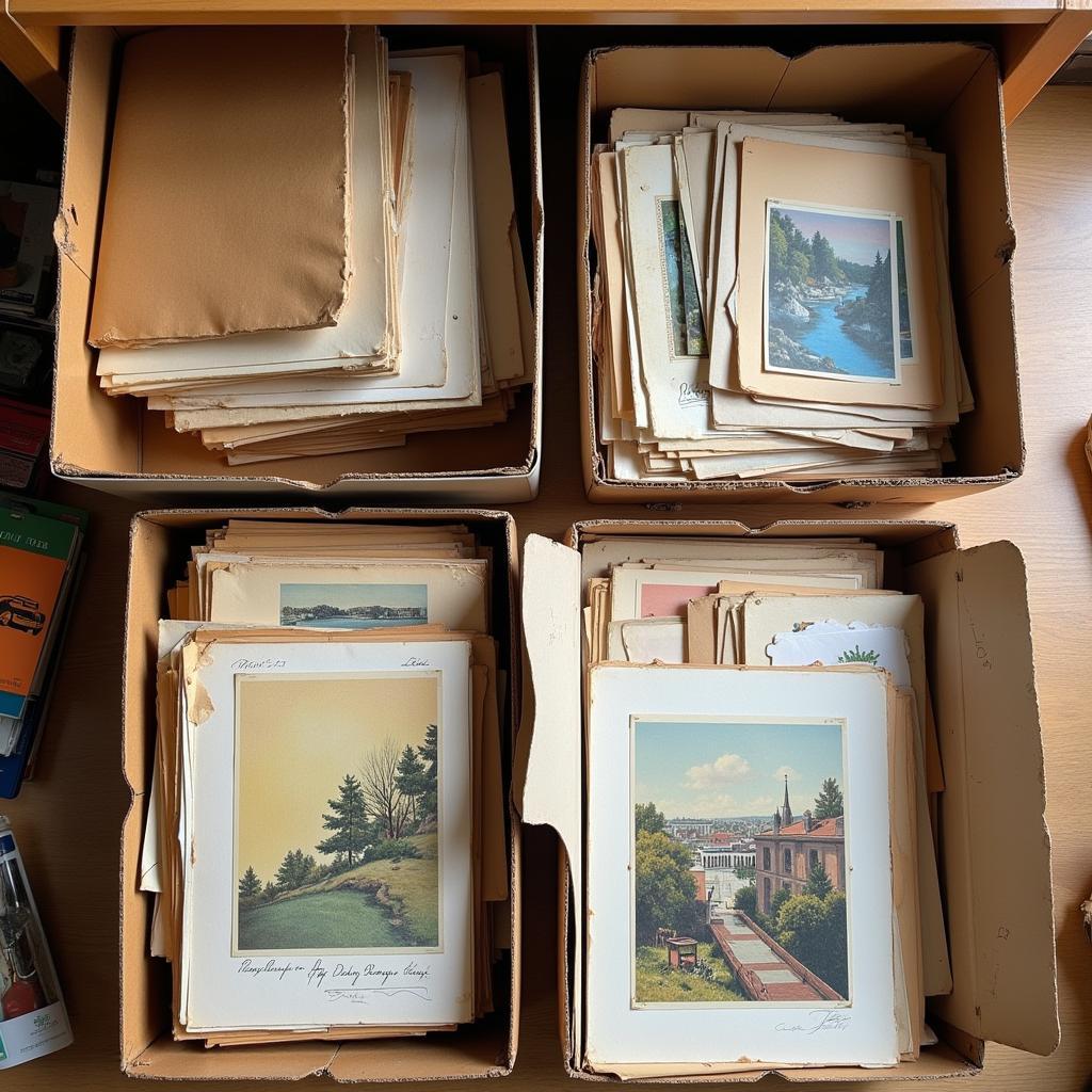 Vintage art materials in storage