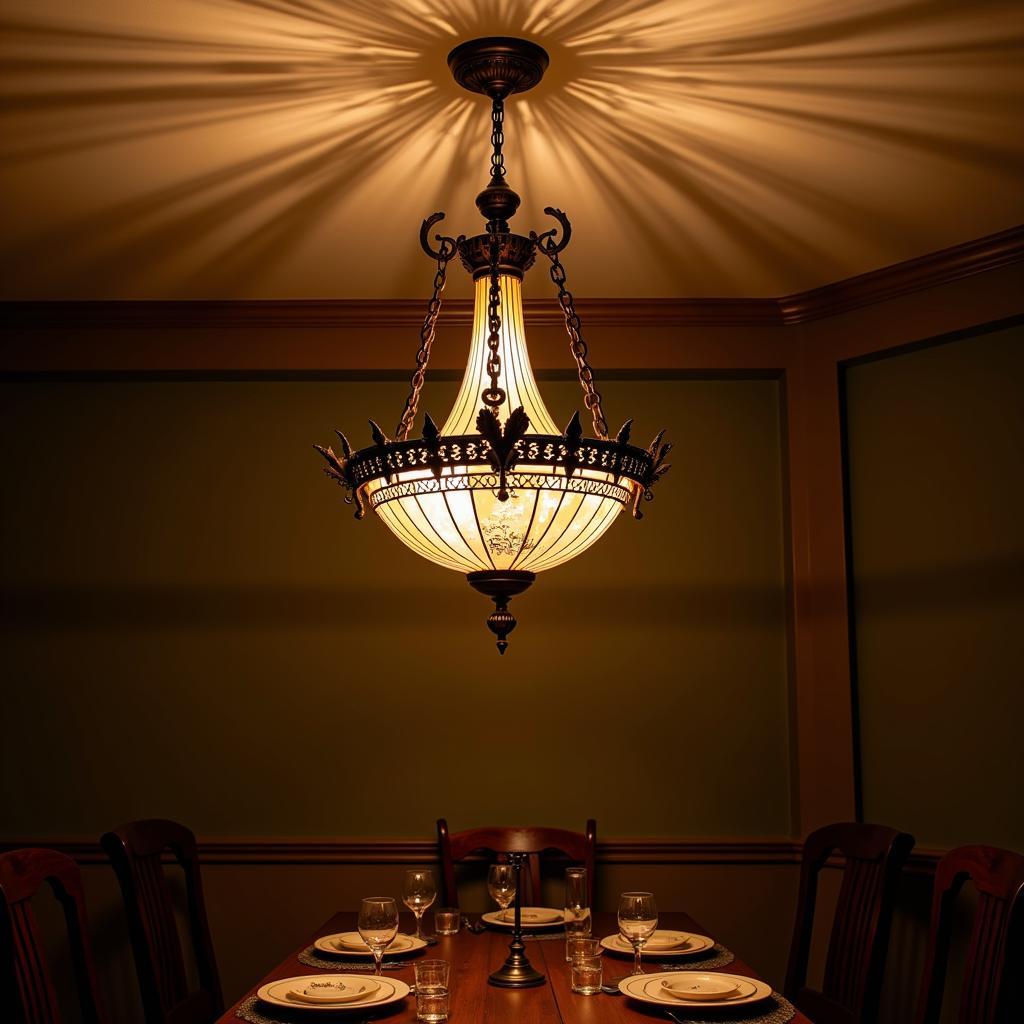 Vintage Arts and Crafts Chandelier illuminating a dining room