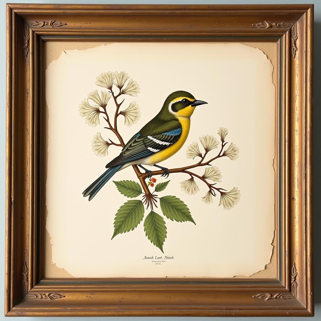 Vintage Bird Illustration on Botanical Print