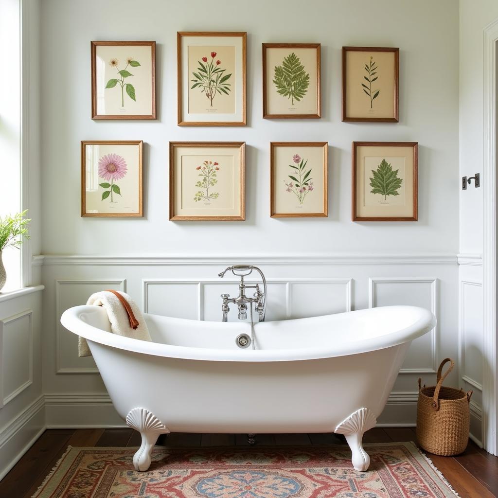 Vintage Botanical Bathtub Art Prints for a Classic Bathroom